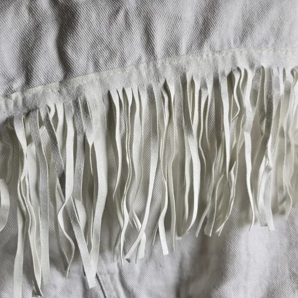 Women's Chic Button Down Tassel Fringe Denim Jean Cropped Jacket Rodeo Large - Picture 4 of 9